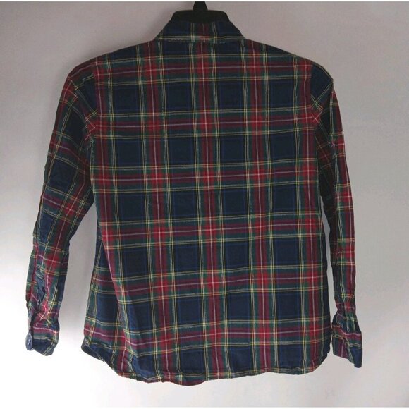 Talbots Shirt Womens Sz SP Petite By Navy Blue Red Tartan Plaid Button Up Cotton - Picture 3 of 10